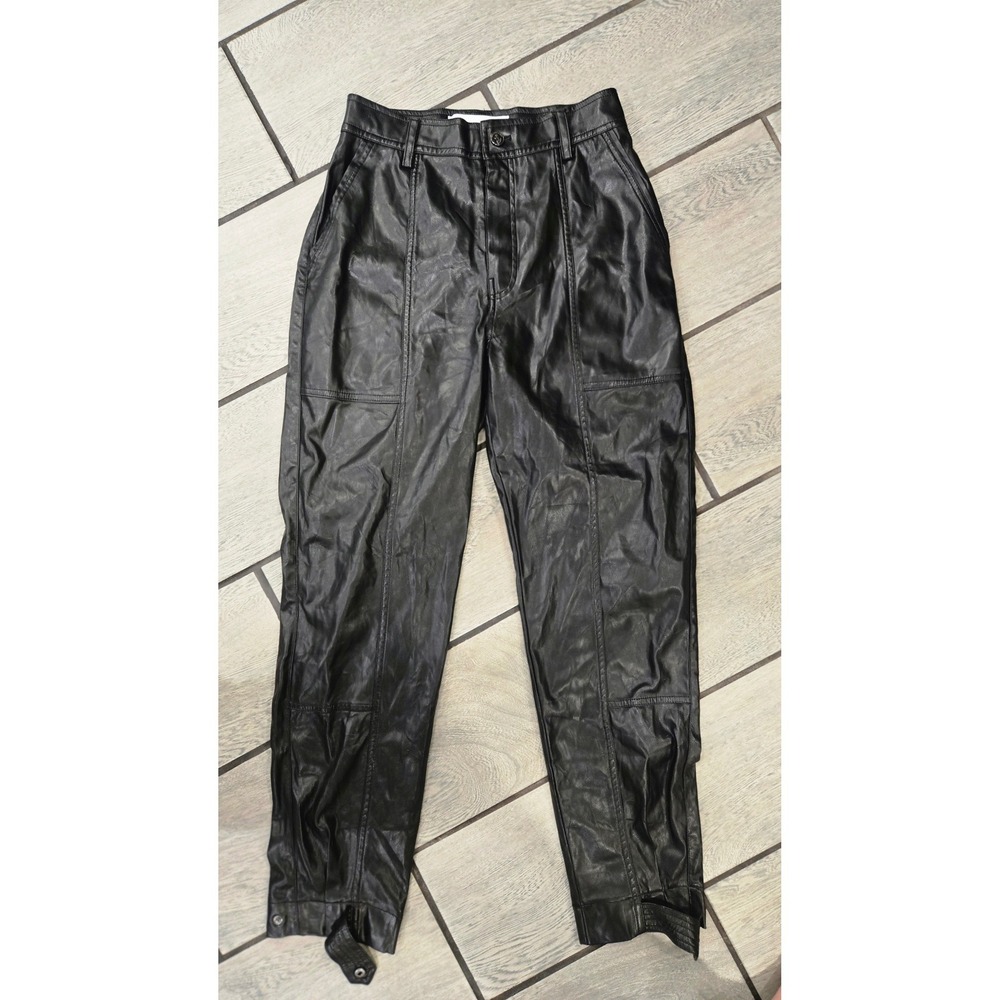 Sam Edelman Black Faux Leather Tapered Pants High Waisted Ankle Snap Size 0